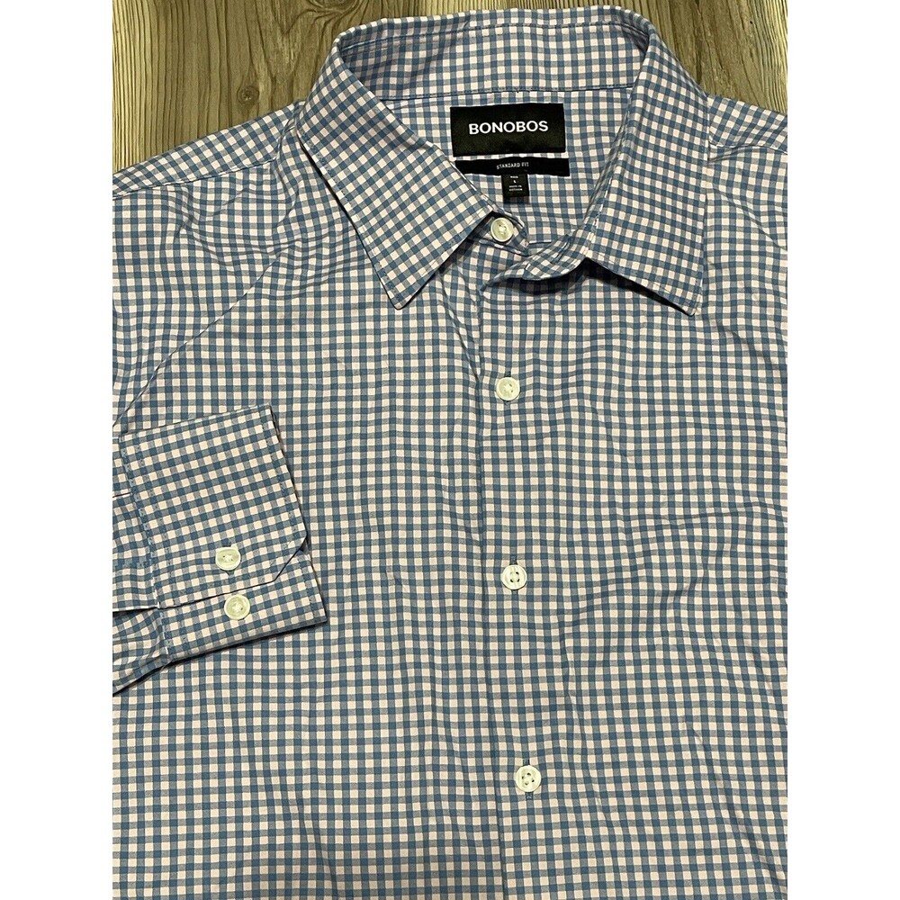 Bonobos Shirt Mens Size Large Blue Pink Check Regular Standard Fit Button Down